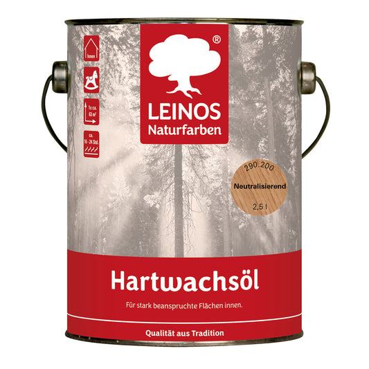 LEINOS 290 Hartwachsöl, Neutralisierend Rohholz, sehr widerstandsfähige, seidenmatte Öl-Wachs-Harz-Beschichtung, Ideal für stark strapazierte Holzfußböden und Treppen