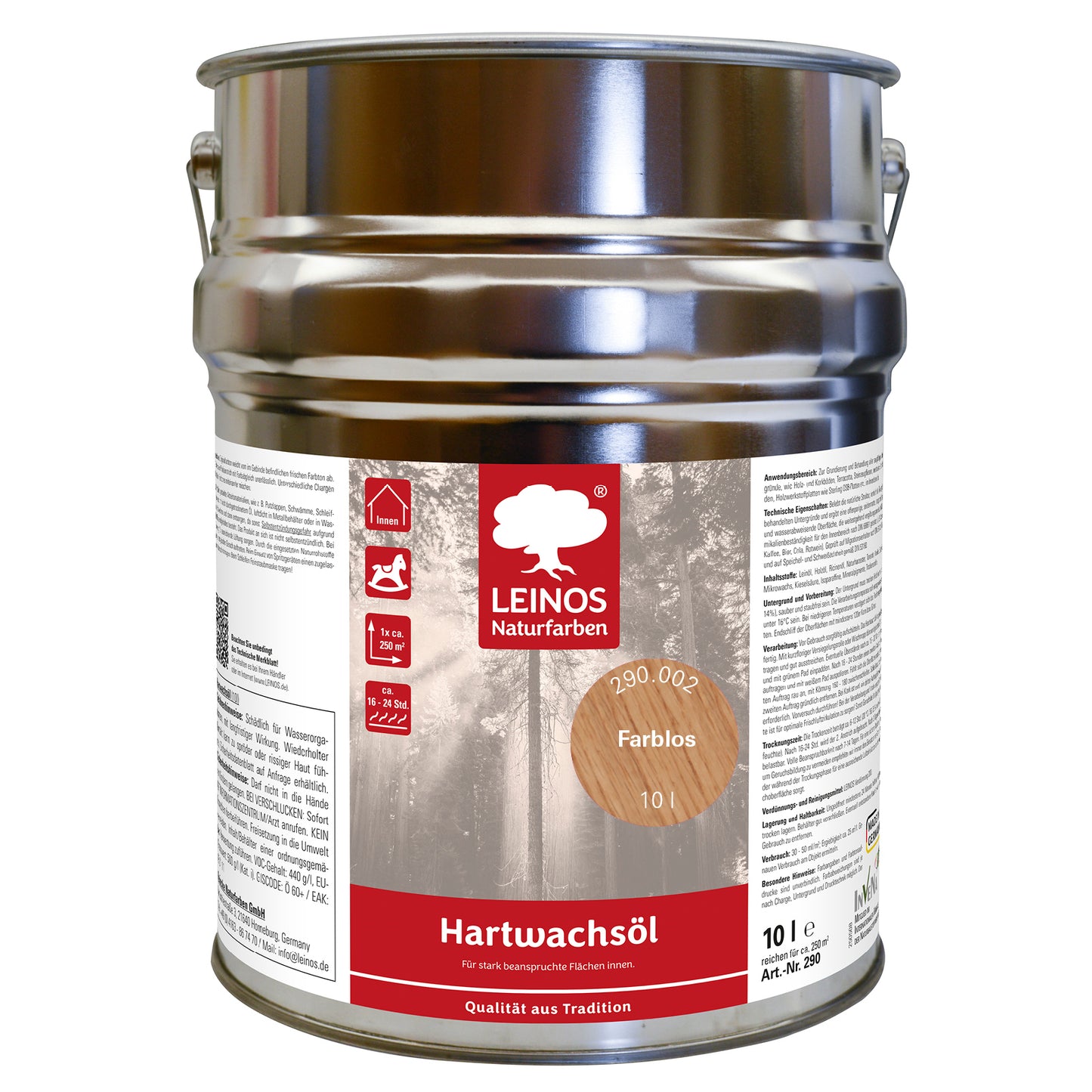 LEINOS Hartwachsöl 10,0 l Farblos – natürliches, ergiebiges Holzöl für Fußböden, Möbel und Treppen | seidenmatt, pflegend, für alle Innenholzflächen geeignet, schützt vor Feuchtigkeit und Abnutzung