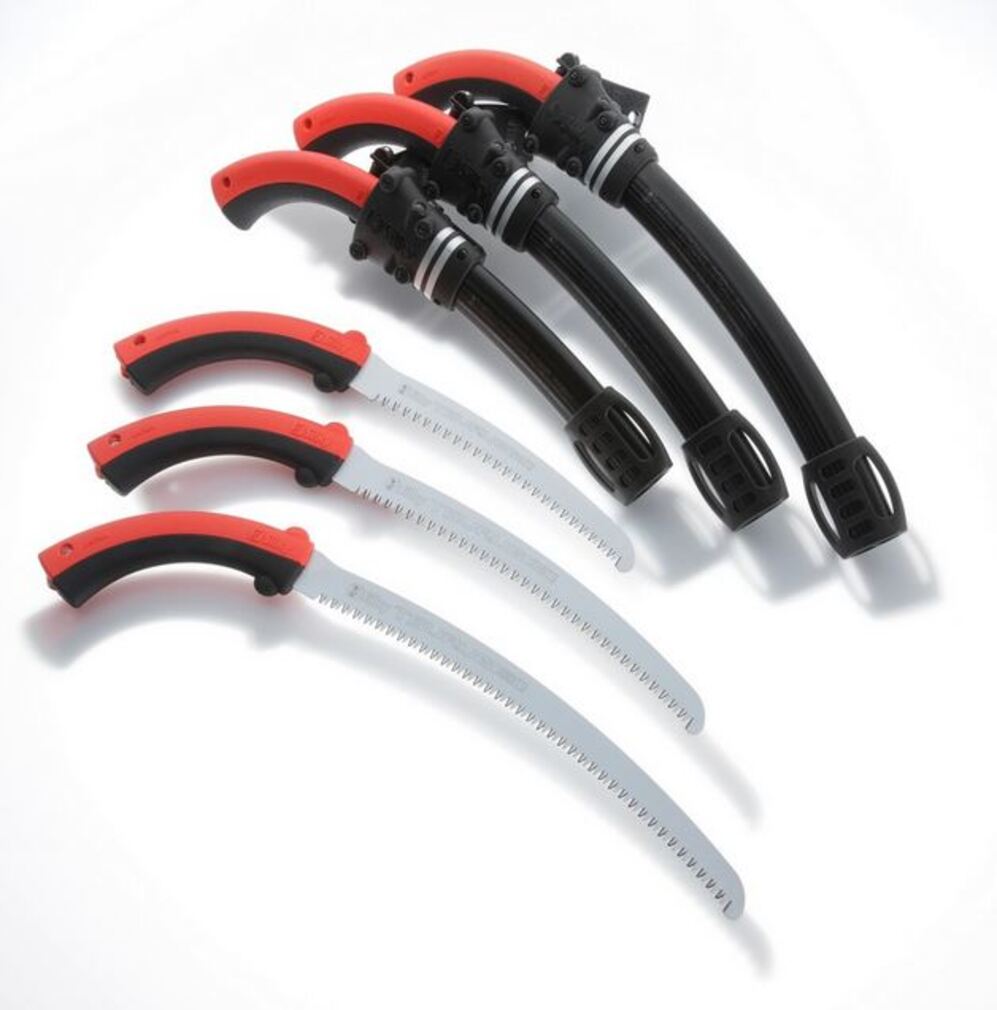 Silky Tsurugi Curve 330 mm Zugsäge grob 7,5 ZpZ – gebogene spitz zulaufende Hochleistungsklinge 1,7 mm, Genki Gummi-Pistolengriff, inkl. Aluminium-Beinköcher/Holster, für enge Stellen