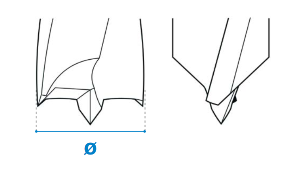 Dübelloch-Bohrer mit konischer Gewindeschaft aus Hartmetall, Schneide 2/V2, 30°, Arbeitslänge 40 mm, Gesamtlänge 60 mm, Schaft M10 mm, Ø 12 mm, Rechtslauf