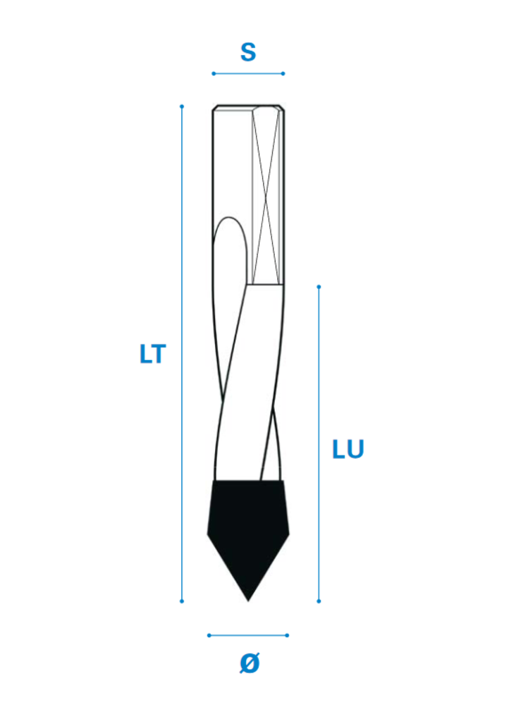 Durchgangslochbohrer aus Hartmetall - Schneide 2, 60°, Arbeitslänge 35 mm, Gesamtlänge 70 mm, Schaft 10X27 mm, Ø 12 mm, Rechtslauf