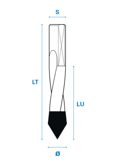 Durchgangslochbohrer aus Hartmetall - Schneide 2, 60°, Arbeitslänge 35 mm, Gesamtlänge 70 mm, Schaft 10X27 mm, Ø 12 mm, Linkslauf