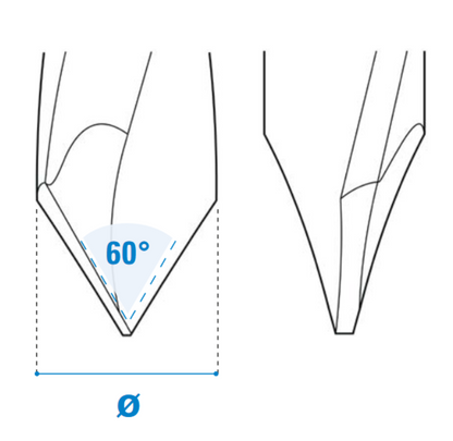 Durchgangslochbohrer aus Hartmetall - Schneide 2, 60°, Arbeitslänge 35 mm, Gesamtlänge 70 mm, Schaft 10X27 mm, Ø 5 mm, Rechtslauf