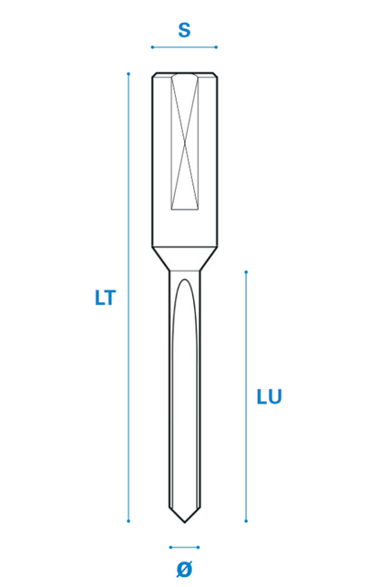Dübelbohrer 90° aus Vollhartmetall - Schneide 1, 90° - Rechtslauf/Linkslauf, Arbeitslänge 35 mm, Gesamtlänge 70 mm, Schaft 10X30 mm, Ø 4 mm