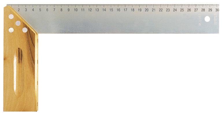 STUBAI Tischlerwinkel mit Gehrung und Maßeinteilung 200 mm | hochwertige Federstahlschiene mit Nussholzschenkel | Profi Winkelmesser für präzise Messungen und Markierungen