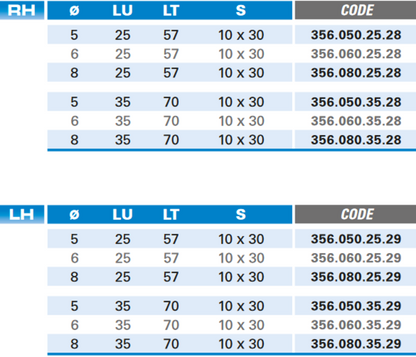 Dübellochbohrer mit gerundetem Vorschneider aus Vollhartmetall Schneide 2/V2, Arbeitslänge 35 mm, Gesamtlänge 70 mm, Schaft 10X30 mm, Ø 5 mm, Rechtslauf