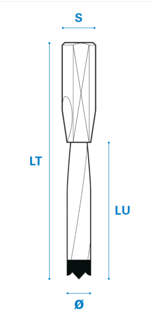 Dübellochbohrer mit gerundetem Vorschneider aus Hartmetall - Schneide 2/V2, Arbeitslänge 35 mm, Gesamtlänge 70 mm, Schaft 10X30 mm, Ø 6 mm, Linkslauf
