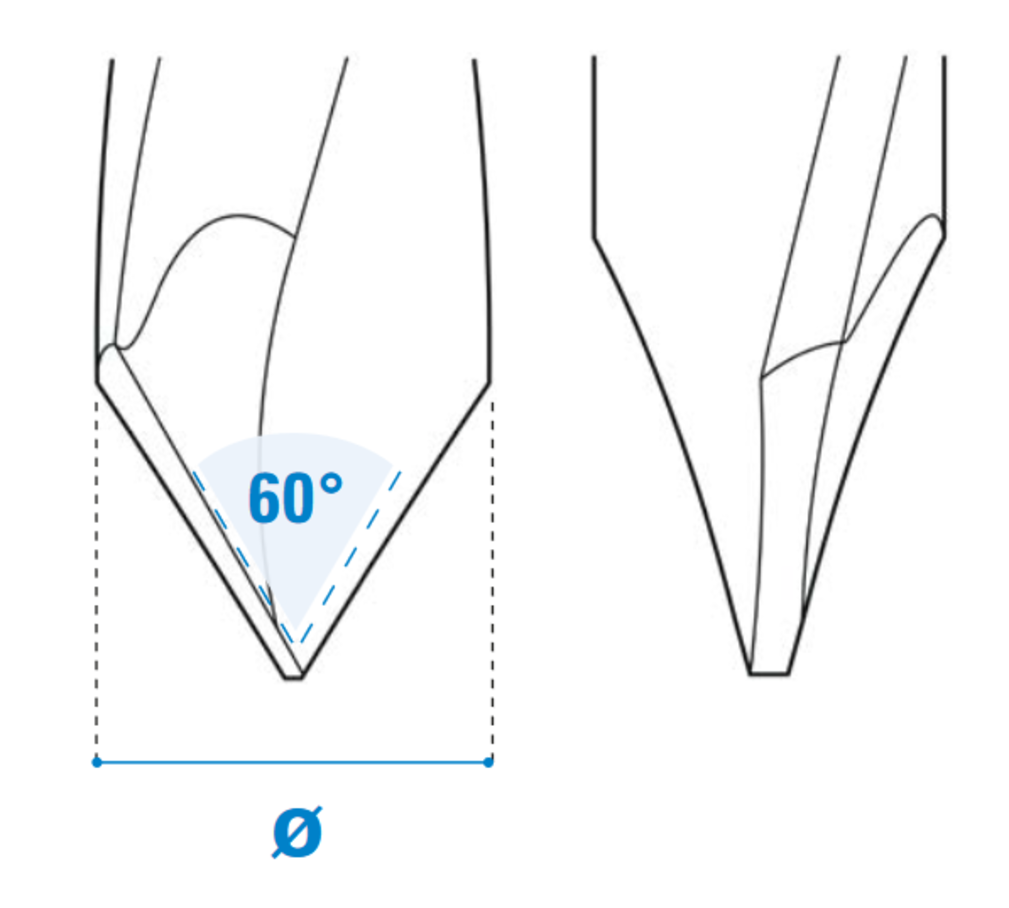 Durchgangslochbohrer aus Vollhartmetall - Schneide 2, 60°, Arbeitslänge 25 mm, Gesamtlänge 57 mm, Schaft 10X30 mm, Ø 3 mm, Linkslauf