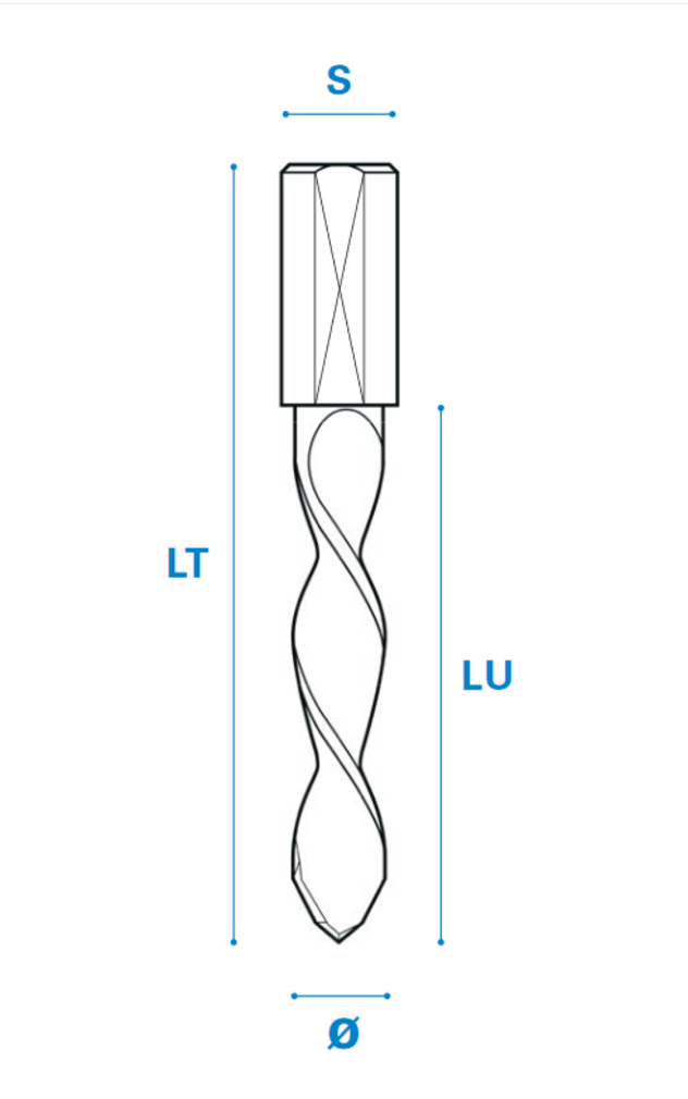 Durchgangslochbohrer aus Vollhartmetall mit Doppelfräse - Schneide 2, Arbeitslänge 35 mm, Gesamtlänge 70 mm, Schaft 10X30 mm, Ø 8 mm, Linkslauf