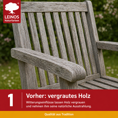 Leinos Entgrauer 2,5 Liter  für Holz-Gartenmöbel & Terrassenholz – Auftragen, einwirken lassen, abbürsten – effektive Reinigung & Auffrischung von Hart- und Weichholz