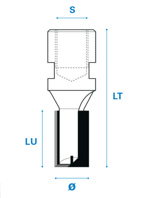 Nutfräser für Schlüsselloch M12 aus Hartmetall, Rechtslauf, Schneide 2+1, Arbeitslänge 25 mm, Gesamtlänge 60 mm, Schaft M12X1 mm, Ø 20 mm
