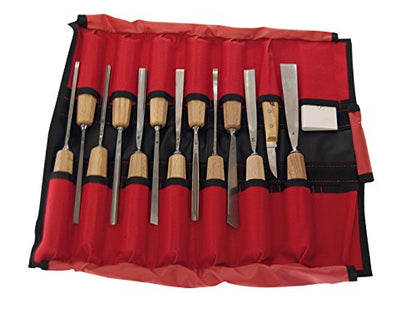 STUBAI Schnitzeisensatz poliert | 15-teiliges Profi-Set im Roll-Etui mit Schnitzeisen, Kerbschnitzmesser, Holzschlegel & Abziehstein,Hochwertige Bildhauerwerkzeuge für Holzschnitzen & Reliefarbeiten