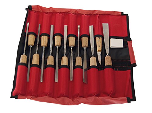 STUBAI Schnitzeisensatz poliert | 15-teiliges Profi-Set im Roll-Etui mit Schnitzeisen, Kerbschnitzmesser, Holzschlegel & Abziehstein,Hochwertige Bildhauerwerkzeuge für Holzschnitzen & Reliefarbeiten