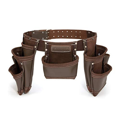 Estwing 94744 Werkzeugschürze aus 100% Rindsleder mit 7 Taschen, 2 Werkzeugschlaufen und Hammerhalter, genietete Verstärkungen, Stahl-Doppelzungenschnalle, passend für 76–132 cm Taillenumfang robustes