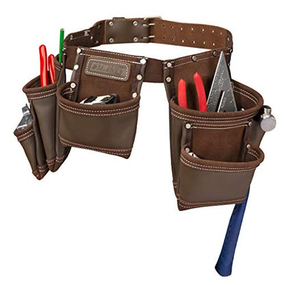 Estwing 94744 Werkzeugschürze aus 100% Rindsleder mit 7 Taschen, 2 Werkzeugschlaufen und Hammerhalter, genietete Verstärkungen, Stahl-Doppelzungenschnalle, passend für 76–132 cm Taillenumfang robustes