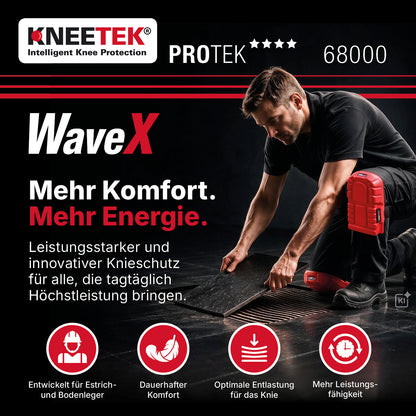 Kneetek WaveX - Knieschoner für Estrich-, Boden- und Fliesenleger, Maximale Druck- und Stoßdämpfung, kein Einschneiden, Einheitsgröße S-L, geprüft nach EN 14404, 1 Paar