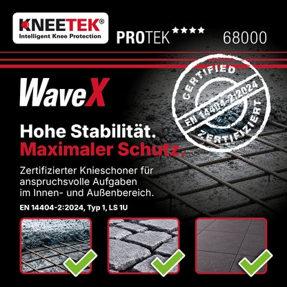 Kneetek WaveX - Knieschoner für Estrich-, Boden- und Fliesenleger, Maximale Druck- und Stoßdämpfung, kein Einschneiden, Einheitsgröße S-L, geprüft nach EN 14404, 1 Paar