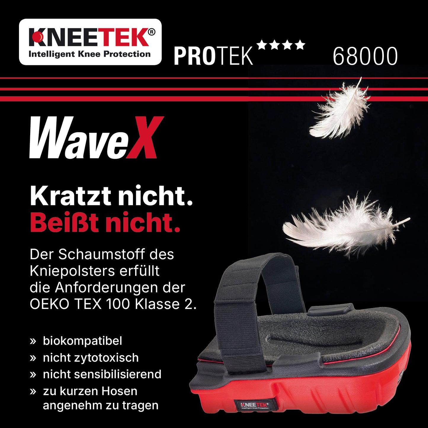 Kneetek WaveX - Knieschoner für Estrich-, Boden- und Fliesenleger, Maximale Druck- und Stoßdämpfung, kein Einschneiden, Einheitsgröße S-L, geprüft nach EN 14404, 1 Paar
