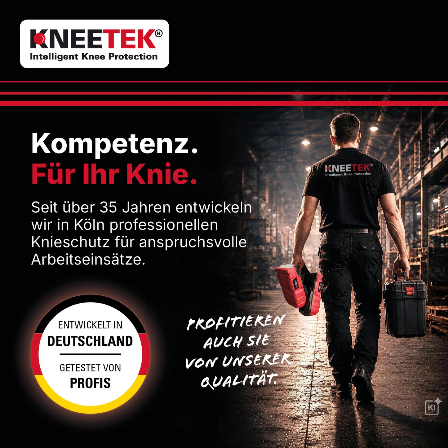 Kneetek WaveX - Knieschoner für Estrich-, Boden- und Fliesenleger, Maximale Druck- und Stoßdämpfung, kein Einschneiden, Einheitsgröße S-L, geprüft nach EN 14404, 1 Paar