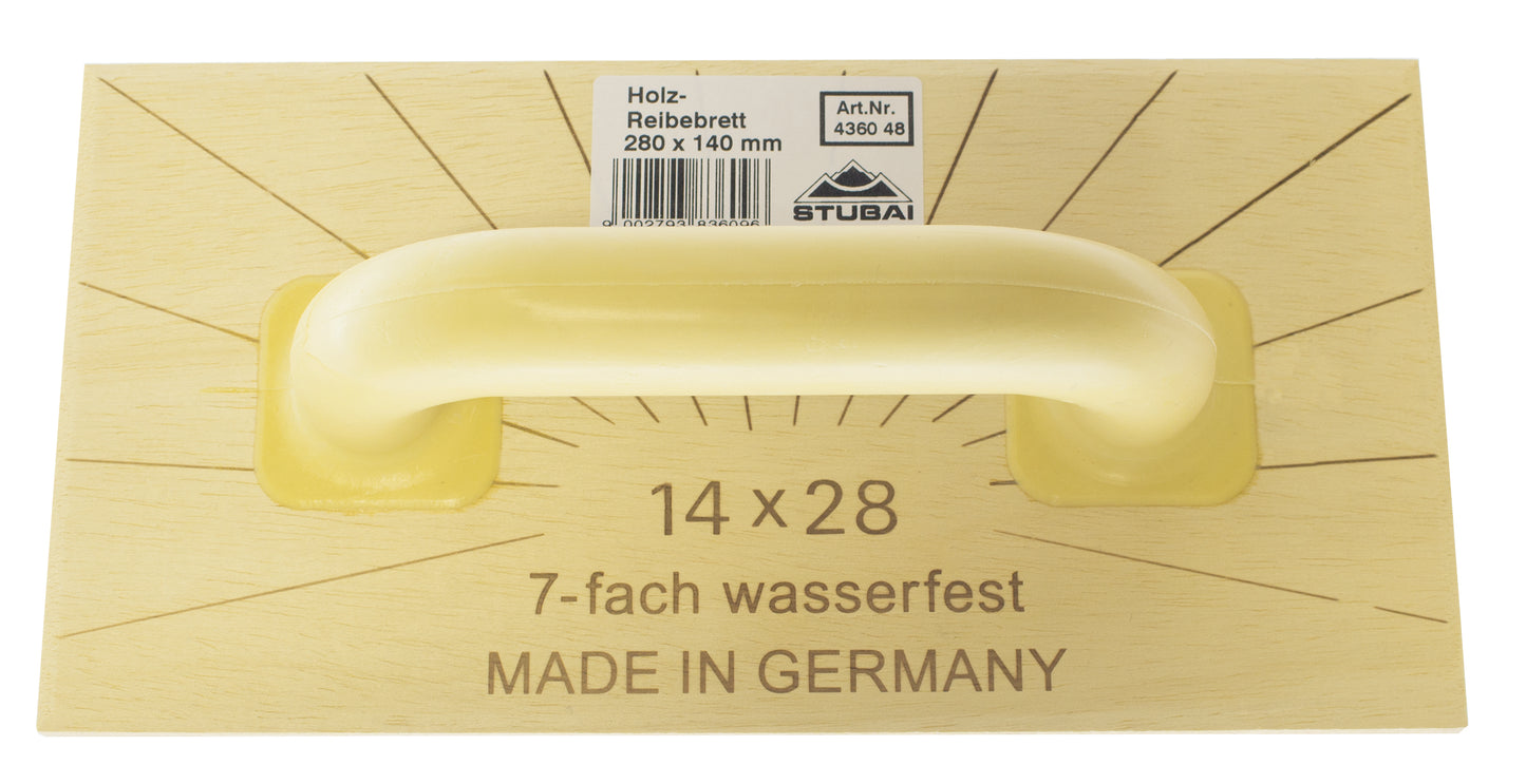 STUBAI Holz-Reibebrett Abachi 140x230mm – 7-schichtig, biege- und druckfest, kalkwasserbeständig, verzieht sich nicht, mit Wasserleitrille für präzises Arbeiten und lange Haltbarkeit im Profi- und Heimwerkerbereich