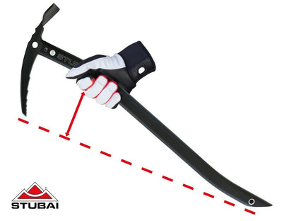 STUBAI Eispickel LEVEL 59 cm | ergonomisch gebogener Leicht-Eispickel 475 g | Aluminiumstiel & Stahlkopf sandgestrahlt, lasergraviert | mattschwarz | für Bergsteigen, Hochtour Eis & Stufenschlagen Pro