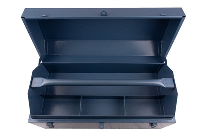 STUBAI Spengler-Werkzeugkoffer Nr. 4994 10 | 55x25x30 cm mit herausnehmbarem Einsatz & Vorrichtung zum Einhängen in Dachlattung | Stahlblech, blau lackiert, 0,7–0,8 mm Blechstärke