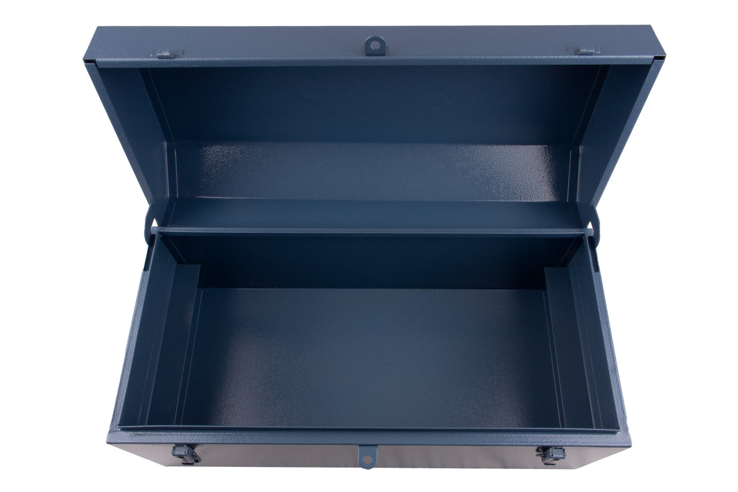 STUBAI Spengler-Werkzeugkoffer Nr. 4994 10 | 55x25x30 cm mit herausnehmbarem Einsatz & Vorrichtung zum Einhängen in Dachlattung | Stahlblech, blau lackiert, 0,7–0,8 mm Blechstärke