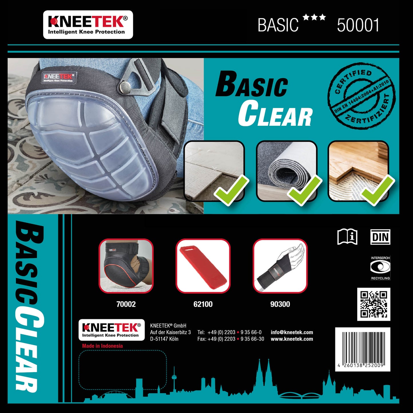 KNEETEK Knieschoner BASIC Clear für empfindliche Untergründe | Knieschützer für optimale Entlastung beim Arbeiten auf Knien | Kniepolster geeignet für Fliesenleger, Hobby-Handwerker, DIY-Bereich