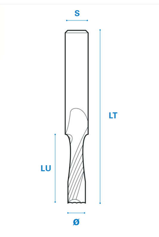 Schlichtfräser aus Vollhartmetall - Rechtslauf, Schneide 2, Positiv, Arbeitslänge 12 mm, Gesamtlänge 50 mm, Schaft 6 mm, Ø 3 mm