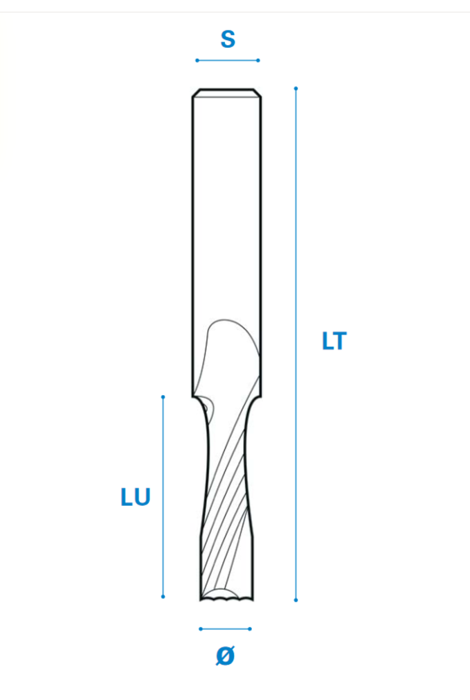 Schlichtfräser aus Vollhartmetall - Rechtslauf, Schneide 2, Positiv, Arbeitslänge 12 mm, Gesamtlänge 50 mm, Schaft 8 mm, Ø 3 mm