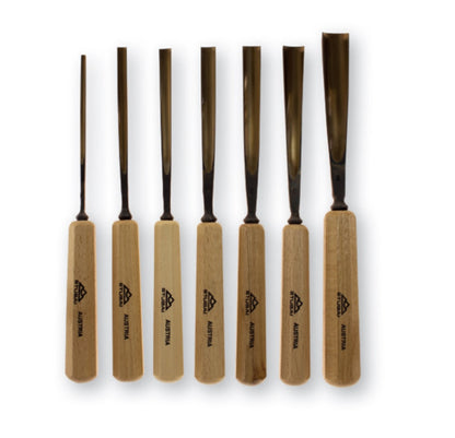 STUBAI Schäftereisensatz 14-tlg. | Formen 1 & 8 in Breiten 3–26 mm | mit Holzheften | Profi-Set für Büchsenmacher, Restauratoren & Holzhandwerk | hochwertiges Schnitzwerkzeug im Karton | Art. 510914