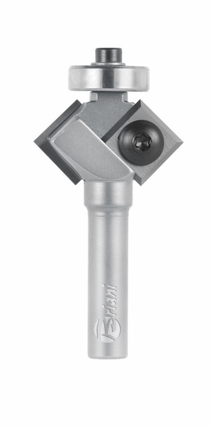 Fasefräser mit Kugellager und Wendemesser aus Hartmetall, Rechtslauf, Schneide 2, Winkel 45°, Arbeitslänge 7 mm, Gesamtlänge 60 mm, Schaft 8 x 30 mm, Ø 29 mm, optional Ersatzwendemesser 12x12x1,5°
