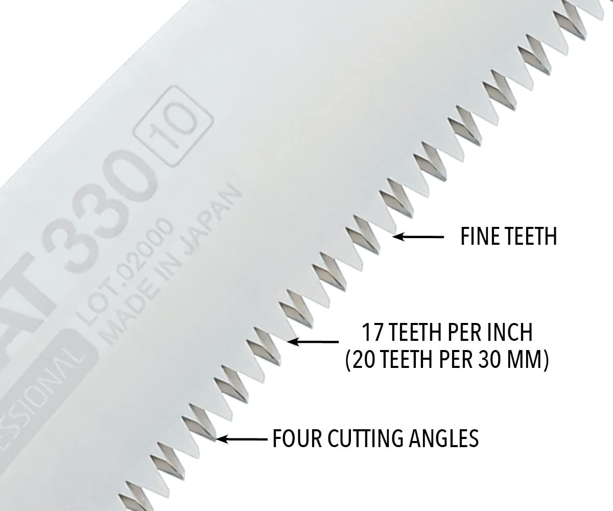 SILKY- Handsäge Zübat Professional 330 mm: gebogenes Japansägeblatt mit Mirai-Me Verzahnung (10 Zähne/30 mm) und induktiv gehärteten Zähnen – hohe Standzeit, ideal für hartes Holz.