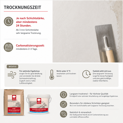 LEINOS Kalk-Universalspachtel 683, weiß – Mineralische Spachtelmasse für Wand & Decke innen, atmungsaktiv, schimmelhemmend, lösemittelfrei, glättbar & strukturierbar, auf Putz, Lehm, Gips – 5 kg
