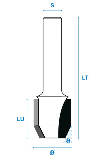 Fase Bündigfräser aus Hartmetall, Rechtslauf, Schneide 2, Arbeitslänge 12 mm, Gesamtlänge 42 mm, Schaft 8 mm, Ø 12 mm
