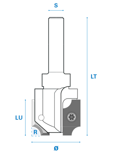 Viertelstabfräser mit Wendemesser aus Hartmetall, Rechtslauf, Schneide 2, Arbeitslänge 24,5 mm, Gesamtlänge 80 mm, Schaft 12 mm, Ø 32 mm