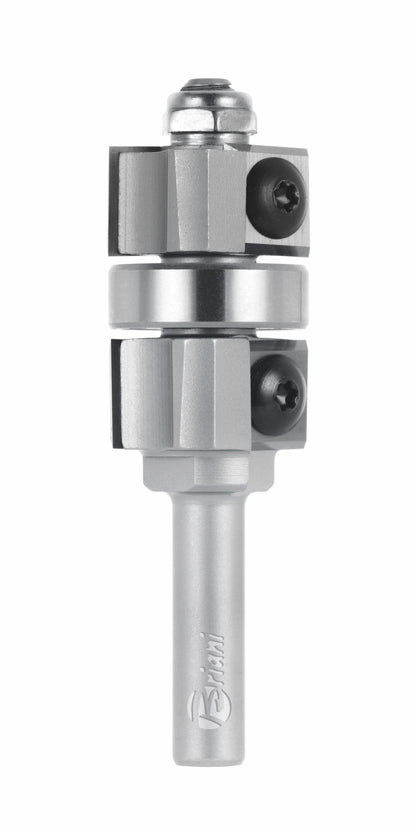 Wende Bündigfräser mit wechselseitigem Achswinkel und Kugellager aus Hartmetall, Rechtslauf, Schneide 2/4, Positiv/Negativ, Arbeitslänge 30/45 mm, Gesamtlänge 90 mm, Schaft 8 mm, Ø 22 mm