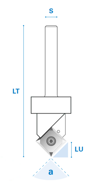 Vnut, Folding und Schriftfräser mit Wendemesser aus Hartmetall, Rechtslauf, Schneide 1, 92°, Arbeitslänge 8,3 mm, Gesamtlänge 63 mm, Schaft 8 mm, Ø 17 mm