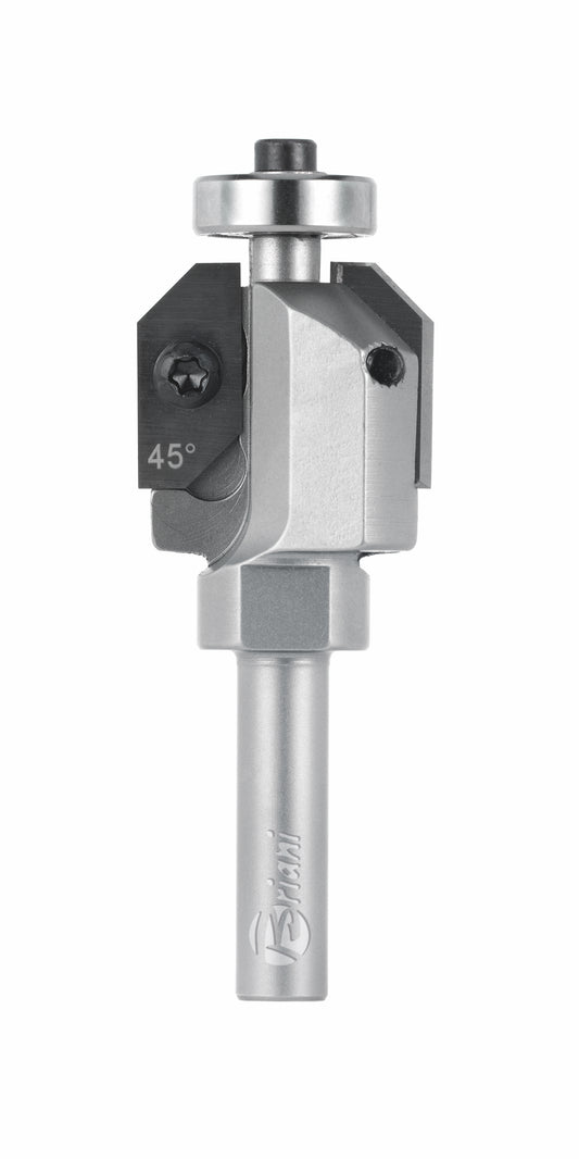 Fasefräser mit Kugellager und Wendemesser aus Hartmetall, Rechtslauf, Schneide 2, 45°, Arbeitslänge 19,5 mm, Gesamtlänge 85 mm, Schaft 12 mm, Ø 26 mm