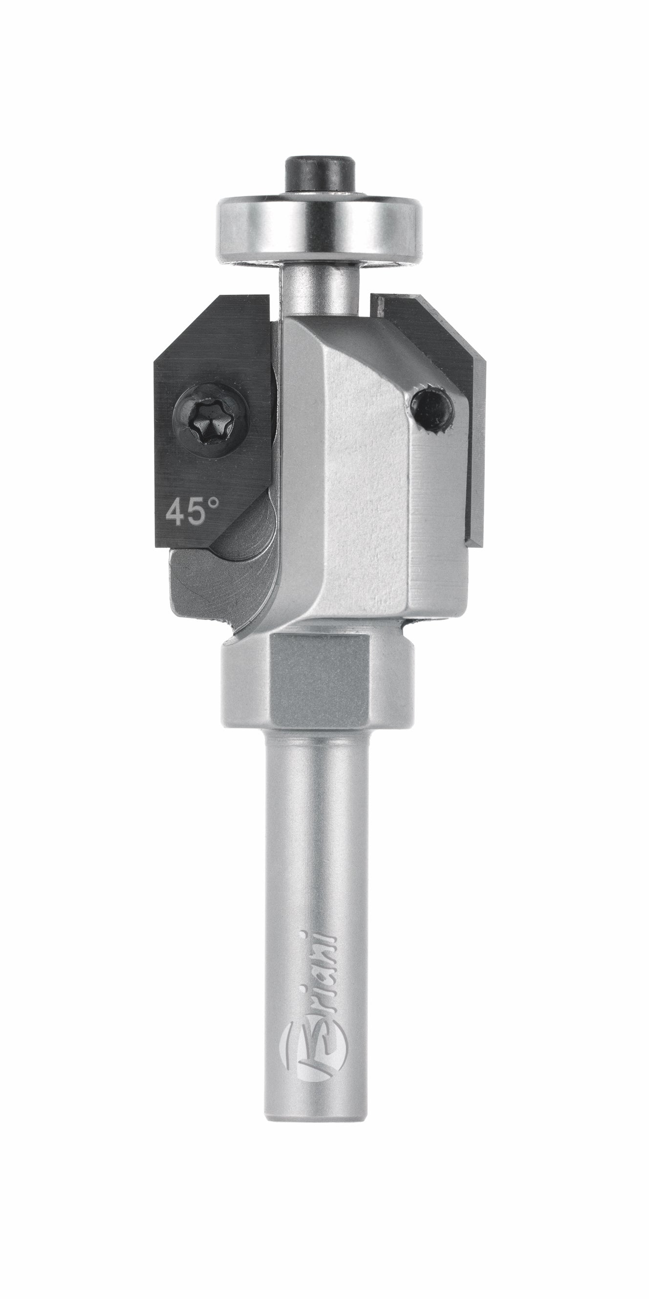 Fasefräser mit Kugellager und Wendemesser aus Hartmetall, Rechtslauf, Schneide 2, 45°, Arbeitslänge 24,5 mm, Gesamtlänge 90 mm, Schaft 12 mm, Ø 32 mm