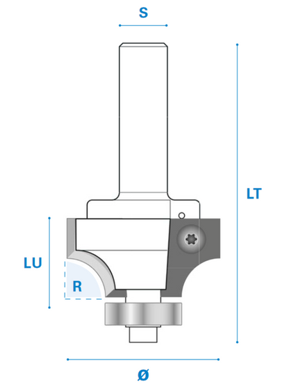 Viertelstabfräser mit Wechselplatten und Kugellager aus Hartmetall, Rechtslauf, Schneide 2, Arbeitslänge 18 mm, Gesamtlänge 63 mm, Schaft 12 mm, Ø 39 mm