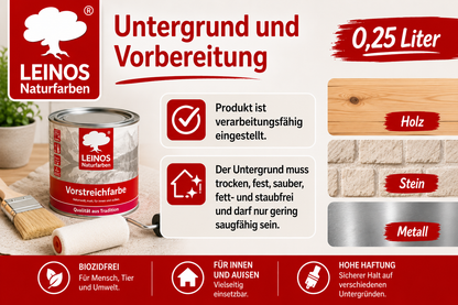 LEINOS Vorstreichfarbe 810 | 0,25  Liter | hochwertige Haftgrundierung für Holz, Metall, Glasfasertapeten | schnelltrocknend, biozidfrei & umweltfreundlich | weiß matt, offenporig, für Innen- und Außenanwendungen
