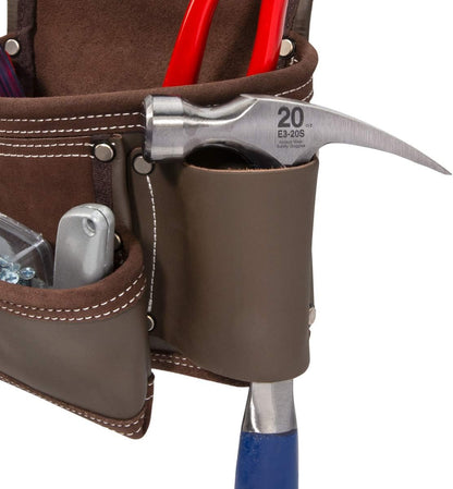 Estwing 94744 Werkzeugschürze aus 100% Rindsleder mit 7 Taschen, 2 Werkzeugschlaufen und Hammerhalter, genietete Verstärkungen, Stahl-Doppelzungenschnalle, passend für 76–132 cm Taillenumfang robustes