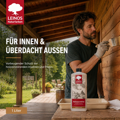 LEINOS Holzwurmfrei 130 |1 Liter | Holzschutz gegen Insekten- & Pilzbefall | Für Innen, überdachten Außenbereich & Feuchträume | Holzverfestiger mit physikalisch-mechanischer Wirkung
