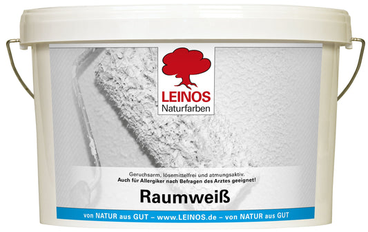 LEINOS Raumweiß 650 – natürliche Wandfarbe 10 l, matt, weiß, tropfgehemmt, sehr ergiebig, diffusionsoffen, für mineralische Untergründe, Raufasertapete & Altanstriche im Innenbereich