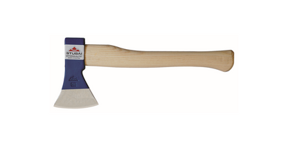 STUBAI Küchenbeil mit Stiel 340 mm, 400 g, blauer Kopf – Gesenkschmiedet, geschliffen, poliert – Eschenholzgriff – Leichtes Beil für Haus, Bau, Garten, Küche