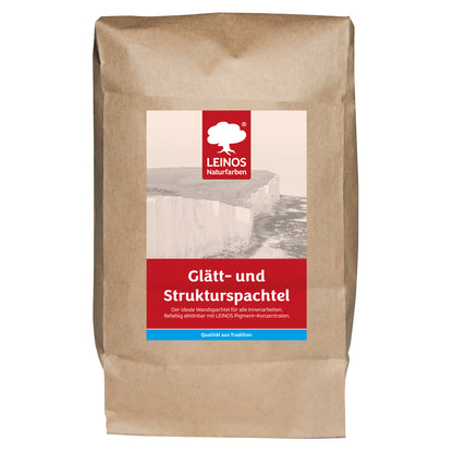 LEINOS Glätt- und Strukturspachtel 684, weiß – Feine Spachtelmasse für Wand & Decke innen, lösemittelfrei, atmungsaktiv, gebrauchsfertig, für Lehmputz, Kalk, Gips, Altanstrich, strukturierbar – 5 kg