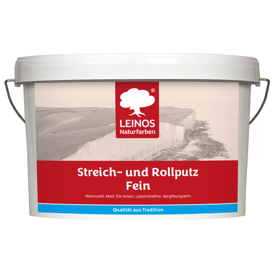 LEINOS Streich- und Rollputz fein 685, weiß – Feinkörniger Putz für Innen, atmungsaktiv, lösemittelfrei, schadstofffrei, gebrauchsfertig, strukturierbar, auf Putz, Gips, Lehm, Altanstrich – 10 L