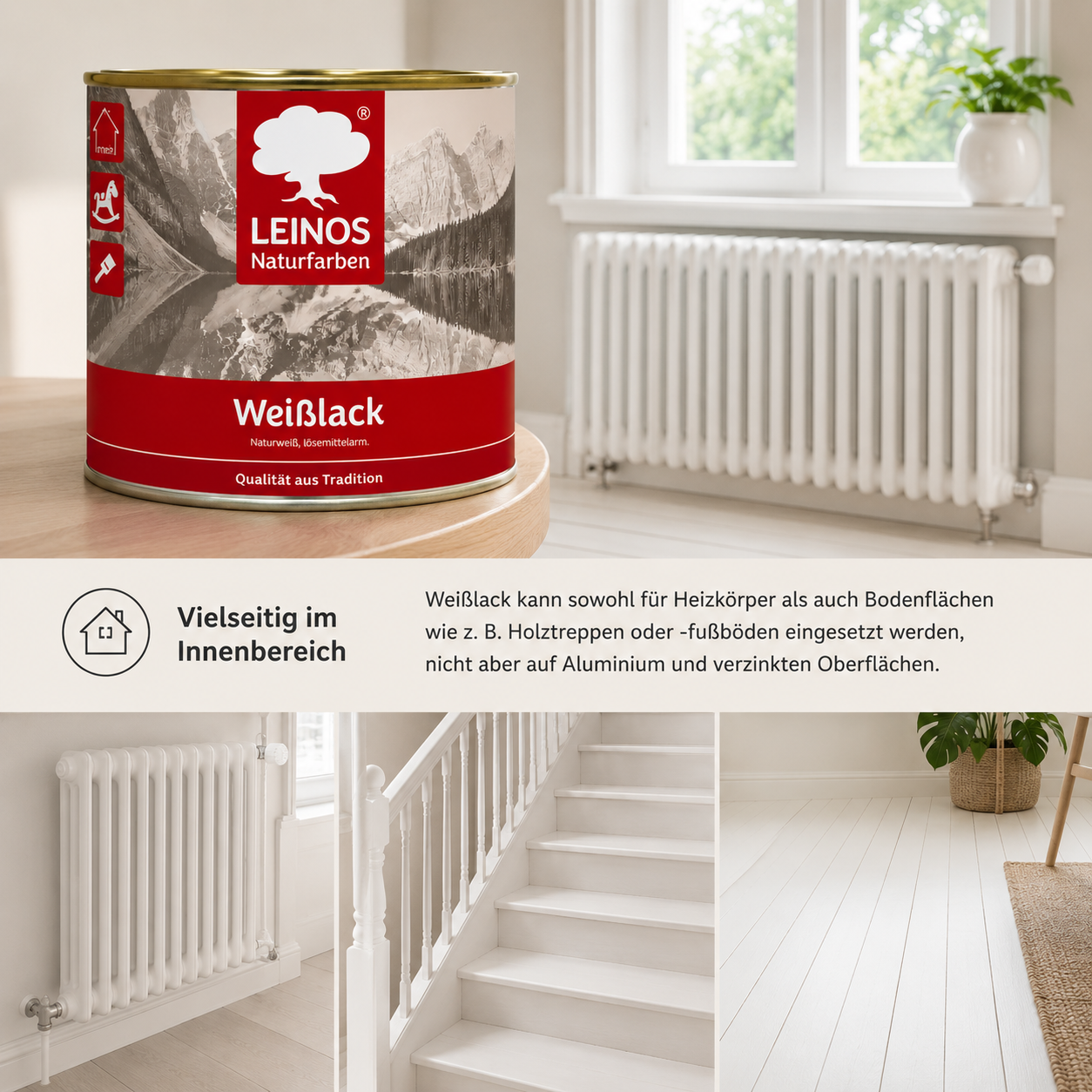 LEINOS 820 Weißlack Glänzend | 2,5 L Innen & Außen | Wohngesunder Naturharz-Öl Lack, wetterfest & strapazierfähig | ca. 20 m² Reichweite | Für Türen, Fenster, Möbel & Holzflächen | Profiqualität