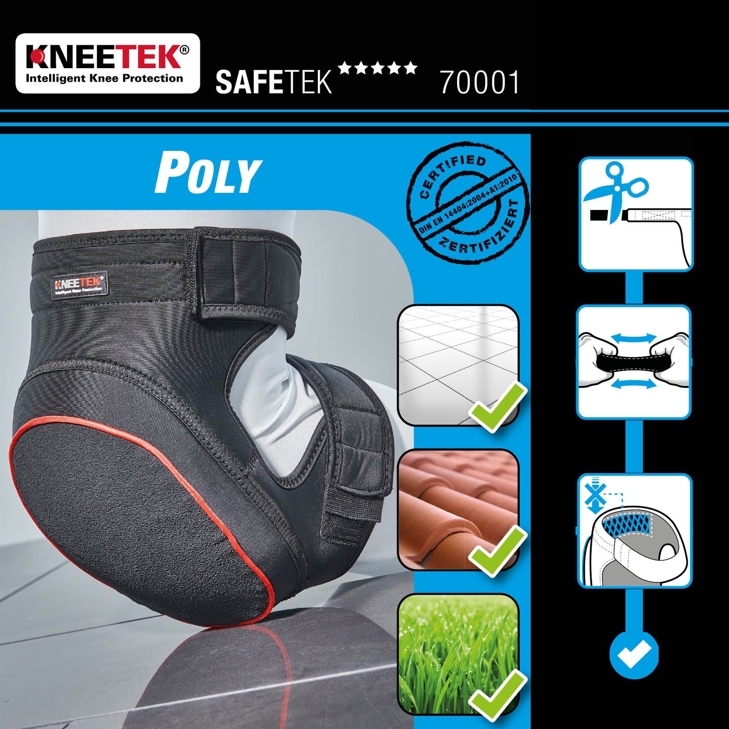 KNEETEK Knieschoner SAFETEK Poly, stark rutschhemmende PU-Oberfläche, ergonomisch vorgeformtes Kniebett für den Dauereinsatz, EN 14404 Typ 1 LS 1